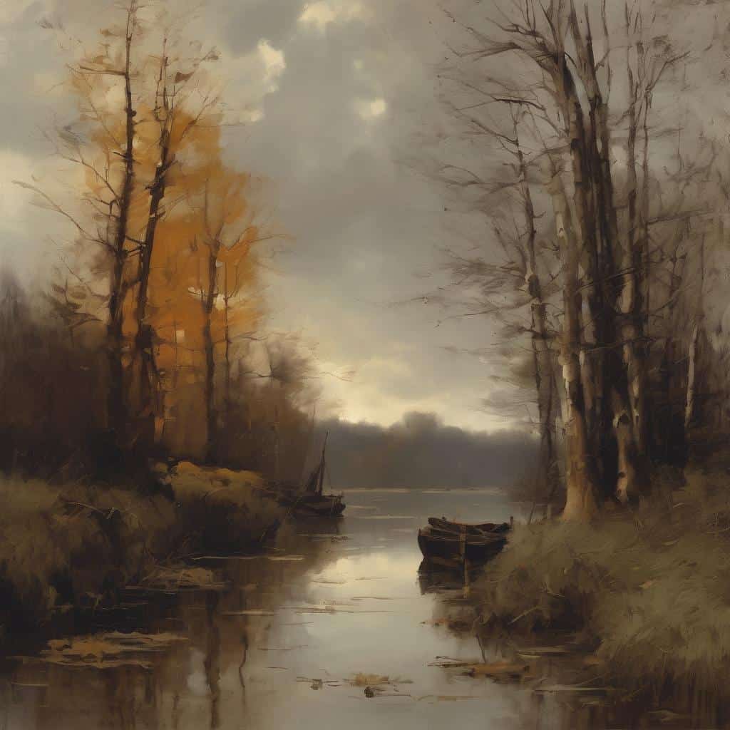 Artistic painting of trees along a river highlighting political expression through nature.