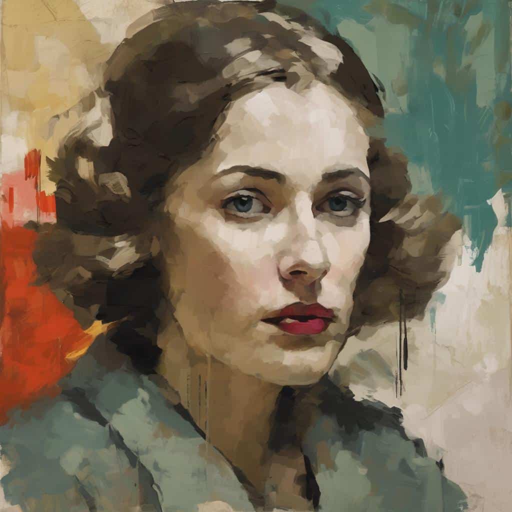 Αντάλλαχτα πορτρέτο γυναίκας με εκφραστικά χαρακτηριστικά και έμφαση σε πολιτική τέχνη.